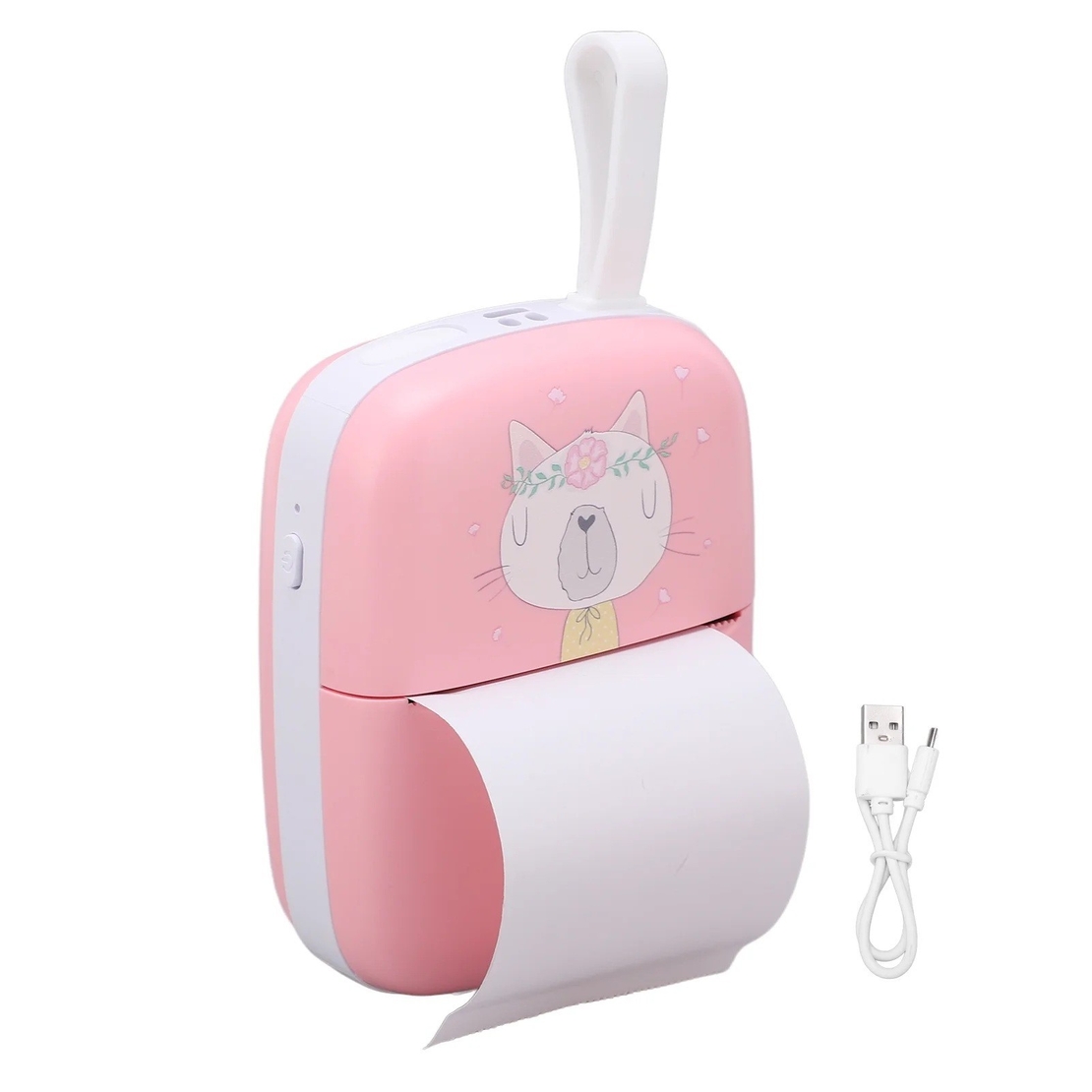 Mini Imprimanta Foto Portabila, Flippy, Incarcare USB, Bluetooth, Model Pisica, Print Alb-Negru, Roz