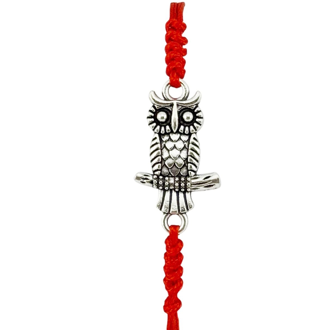 Martisor Bratara Impletita cu Pandantiv din Inox, Jolie, pentru Dama, Set 12 bucati, Snur Rosu Textil, Dimensiune Reglabila, Model Bufnita