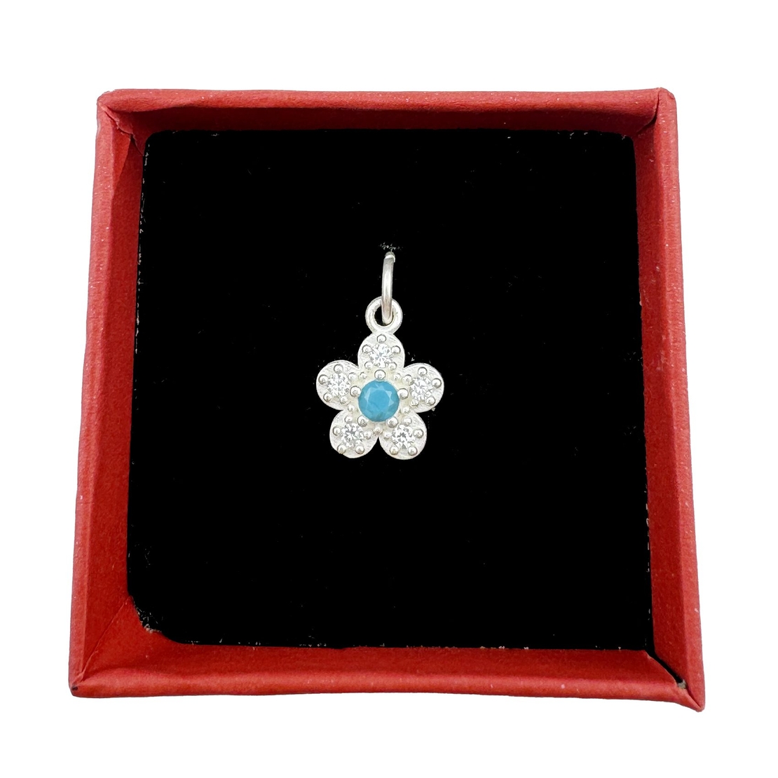 Pandantiv din Argint 925, Jolie Silver, pentru Dama, Model Floare Cu Pietre de Zirconiu Cubic, 1 x 1 cm, 0.9 g, Argintiu/Blue