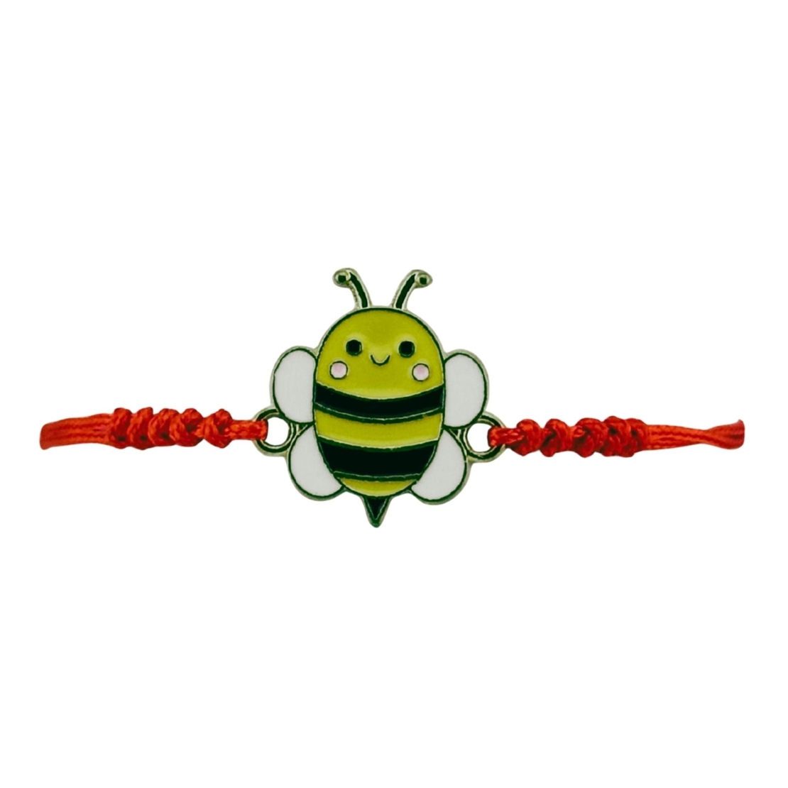 Martisor Bratara pentru Dama si Copii, Jolie, Model Albinuta Vesela, Set 12 bucati, Pandantiv Emailat, Snur Reglabil, Rosu/Galben