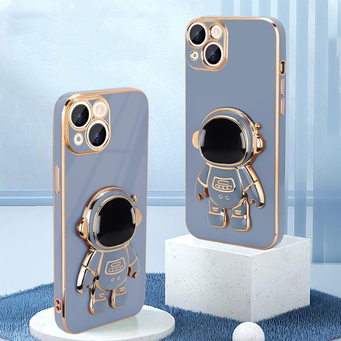 Husa de Protectie TPU 2in1, Vafy, pentru Apple iPhone 15 Plus, Astronaut cu Suport, Antisoc, Rezistenta la Impact, Protectie Camera, Albastru