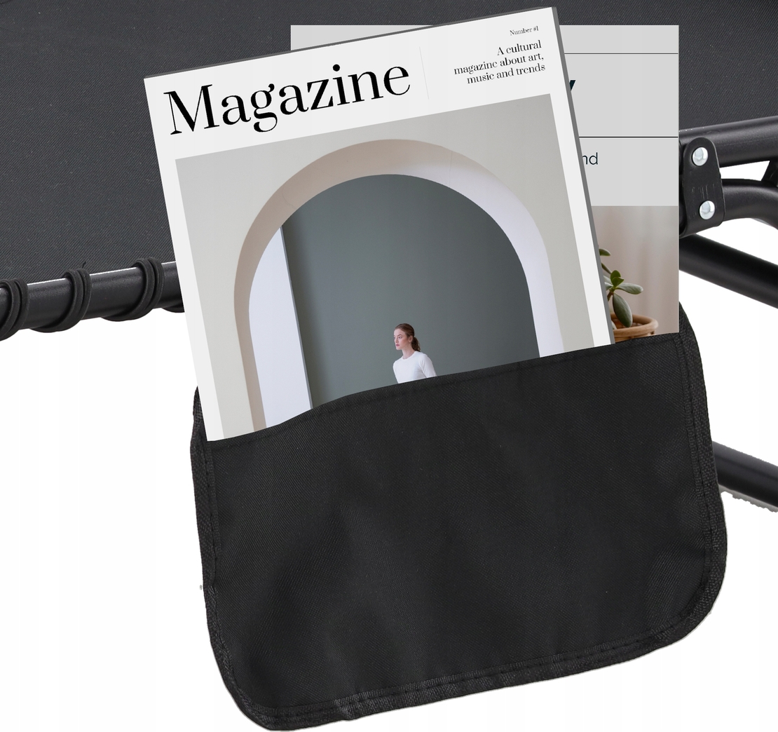 Sezlong pliabil 190x58x30 cm, cu spatar reglabil, perna si buzunar lateral, cadru metalic, negru