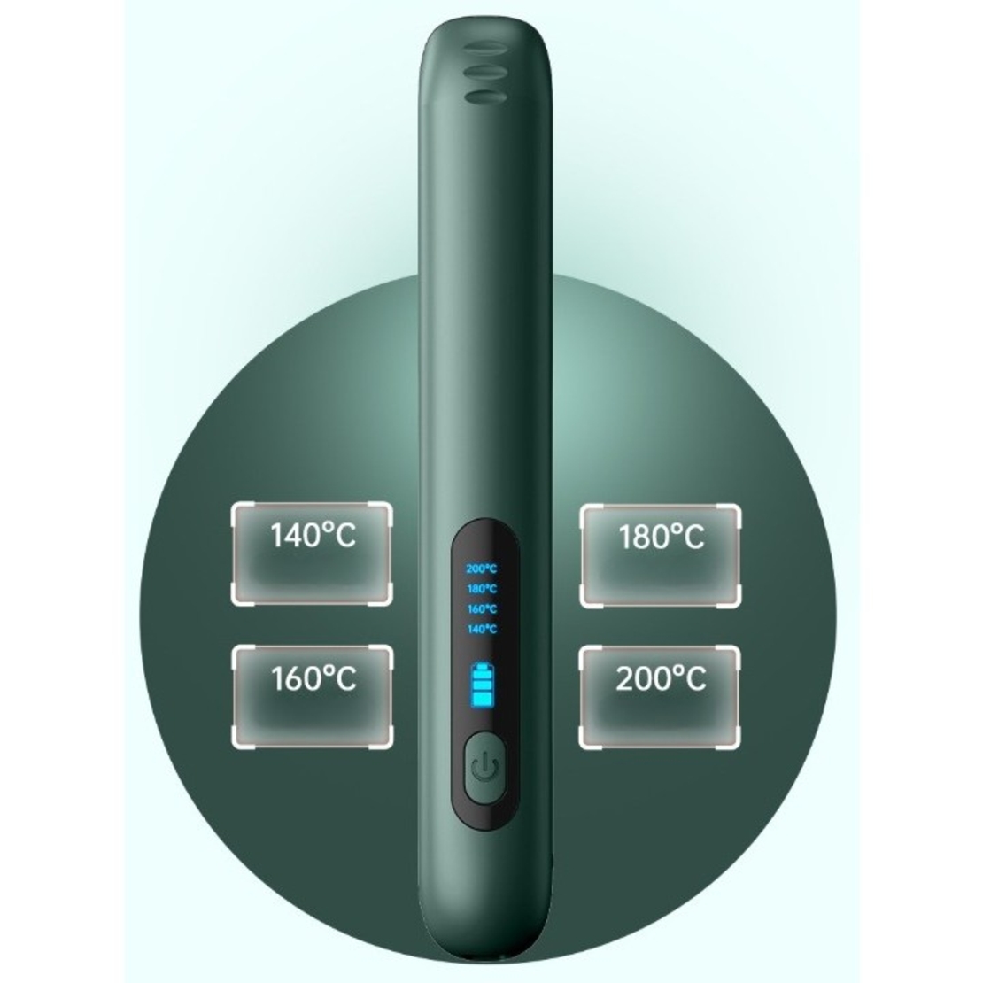 Placa de Par fara Fir, Vafy, Adaptor Tip C, 4 Trepte de Temperatura, Tensiune 5V, Capacitate Baterie 5000 mAh, Indreptat, Ondulat, 23.5x3.3x4.5 cm, Verde