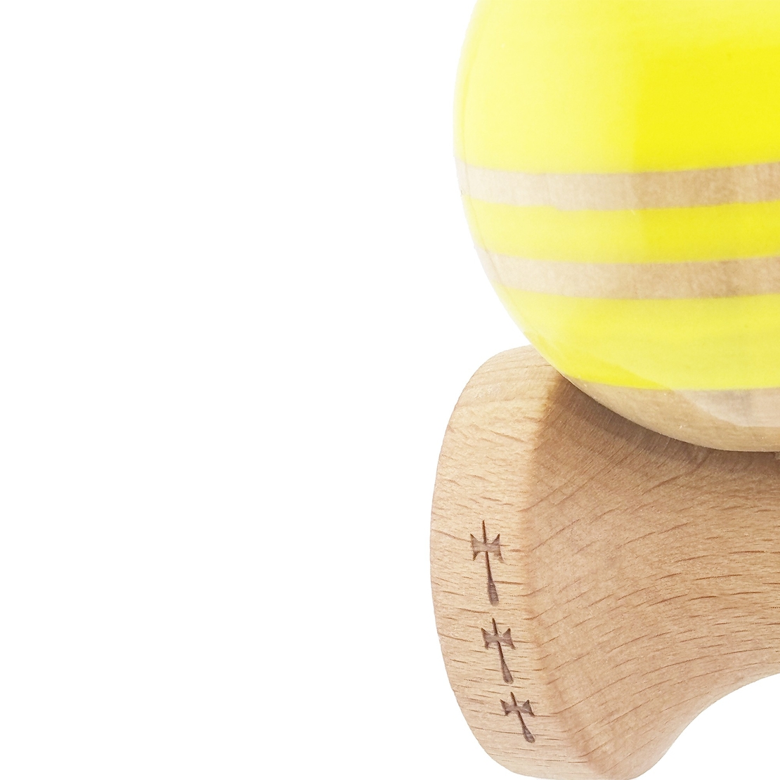 Kendama X Rainbow Originala, Profesionala, Flippy, Big Cups V2, Super Sticky cu Cupe Mari, Rulment Metalic, din lemn 18 cm, Ata 55 cm, Galben/Maro
