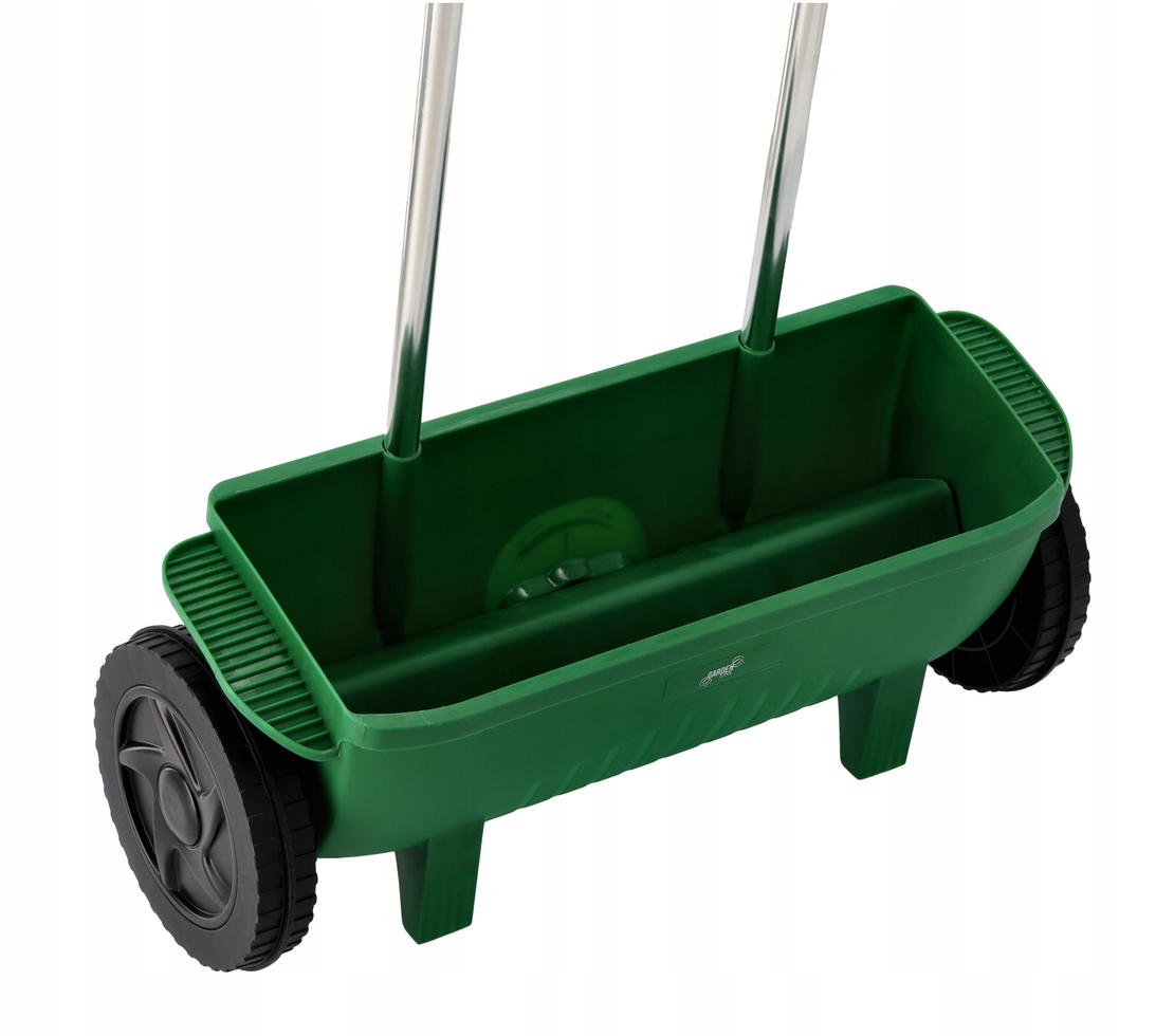Semanatoare manuala pentru seminte, ingrasaminte sau nisip, capacitate 10 L, latime imprastiere 45 cm, 56x20x110 cm, verde