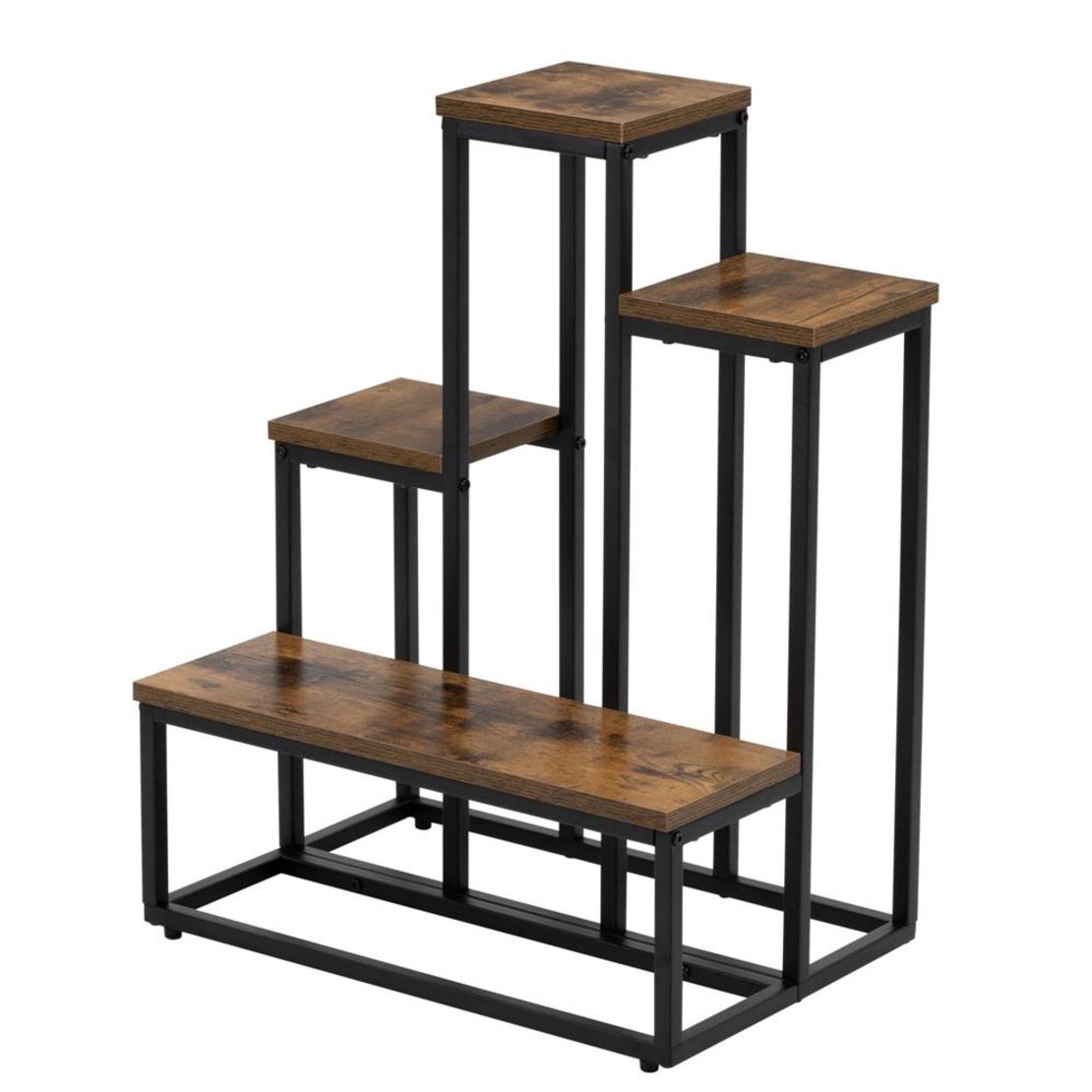 Etajera cu 4 rafturi din metal si MDF, 51x34x67 cm, negru si maro