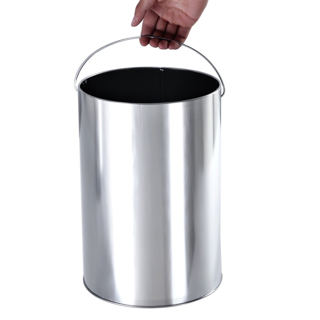 SONGMICS Cos de gunoi cu scumiera pentru exterior, din inox, galeata interioara detasabila, tip stativ, 61x25 cm, negru