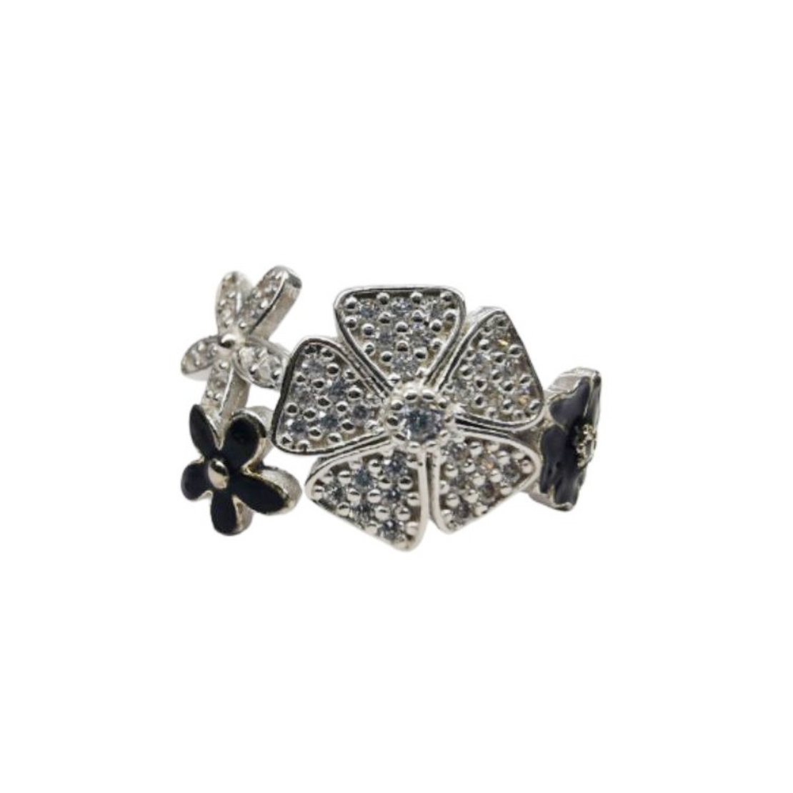 Inel pentru Dama Argint 925, Jolie, Model Trifoi cu Email Negru, 4.9 g, Marimea 57, Argintiu/Negru