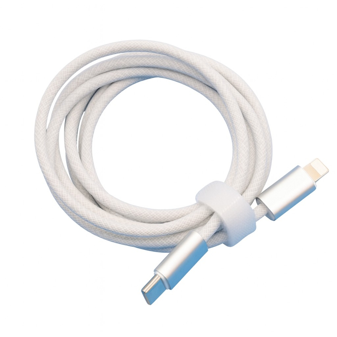 Cablu de Incarcare Rapida pentru Telefon, Flippy, Power Delivery 27W, Potrivit Compatibil cu iPhone, Impletit texturat cu Nailon, C to Lightning, 1 m 160 cupru, Alb