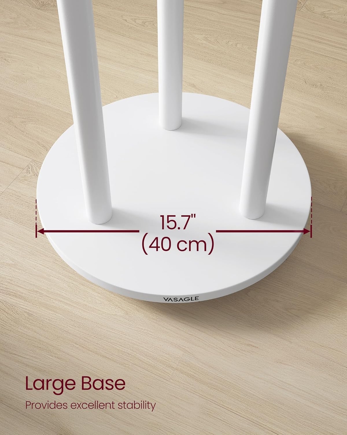VASAGLE Cuier din lemn masiv, cu 11 agatatori si 3 rafturi, 4 roti detasabile rotative 360°, 40x40x175 cm, alb