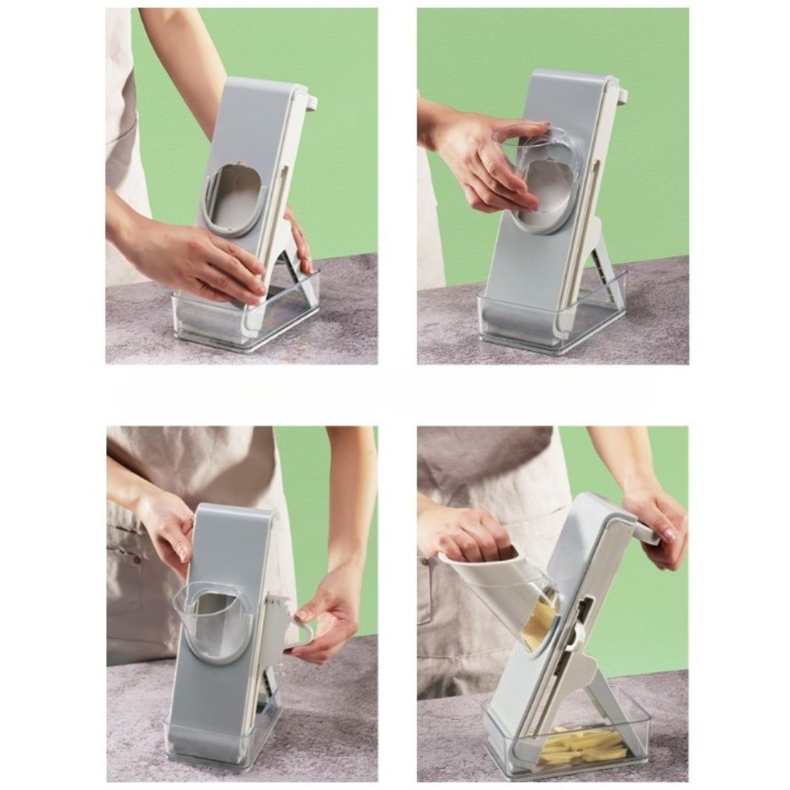 Feliator de Legume Multifunctional, Flippy, Taieturi Diferite, Razatoare pentru Bucatarie, Taietor de Cartofi, Presa Manuala, Pliabila, Extensibila, PP PET, 23.5x9.5x5.5 cm, Gri