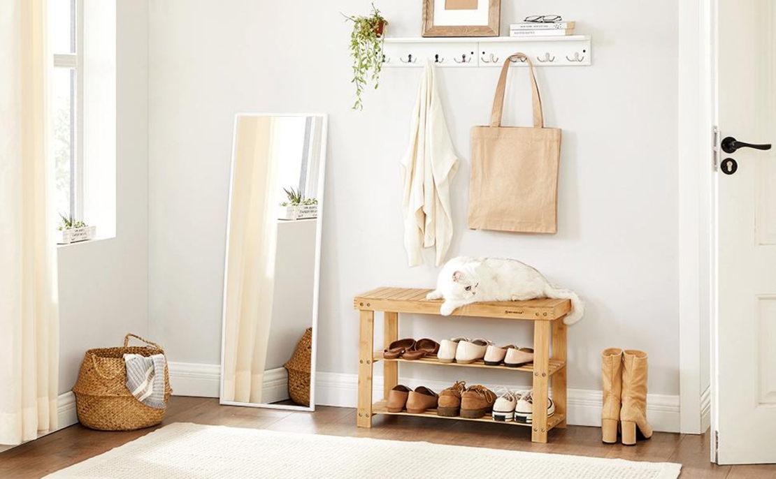 SONGMICS Raft de depozitare din bambus, cu 3 niveluri, 28x70x45cm, maro