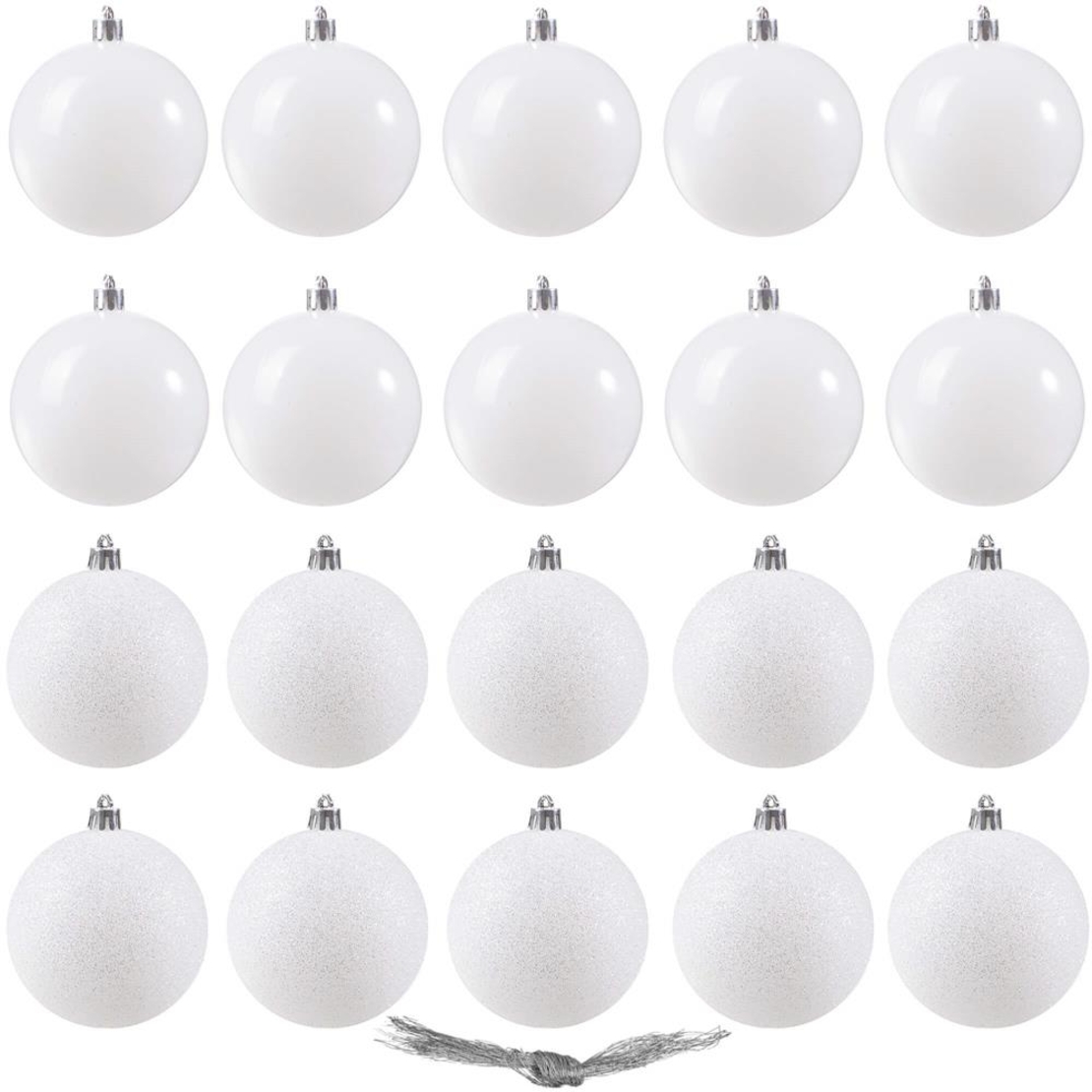 Set globuri de Craciun, 20 bucati, 6cm, alb perlat