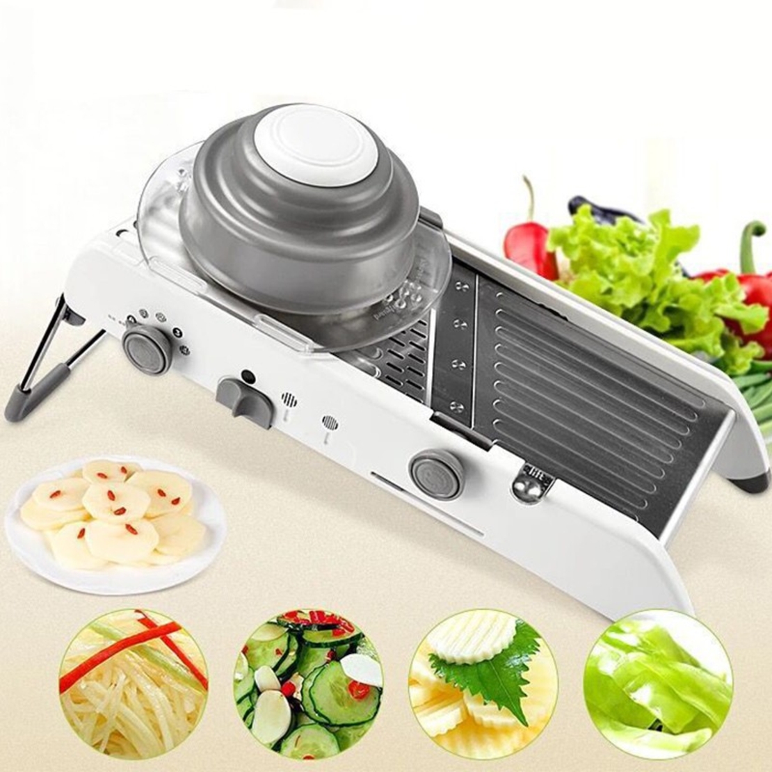 Feliator Manual Multifunctional, Flippy, Usor de Folosit, pentru Legume, Fructe, Razatoare, Otel Inoxidabil, Accesoriu Bucatarie, 39 x 11.5 x 12.5 cm Alb