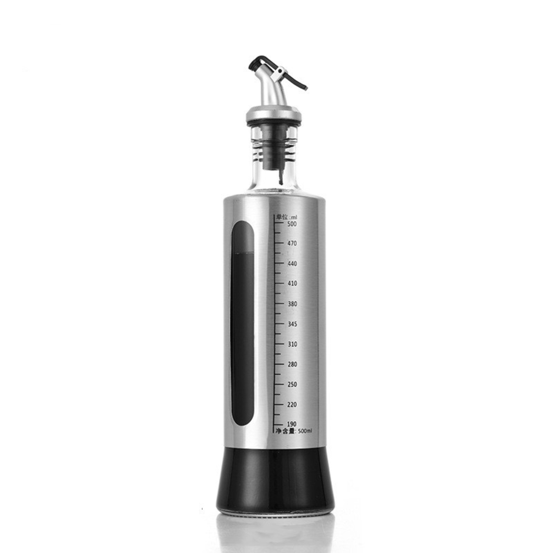 Sticla de ulei, Vafy, Sticla de Ulei din Otel Inoxidabil, Sticla pentru Lichide de Bucatarie, Sticla pentru Lichide de Gatit, 28.5 x 7.5 cm, volum 500 ml, Gri Transparent