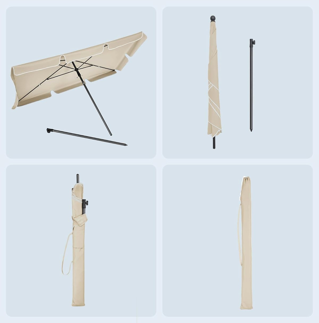 SONGMICS Umbrela terasa sau gradina reglabila, inclinare 2 directii, protectie UV UPF 50+, husa inclusa, 230x150 cm, bej