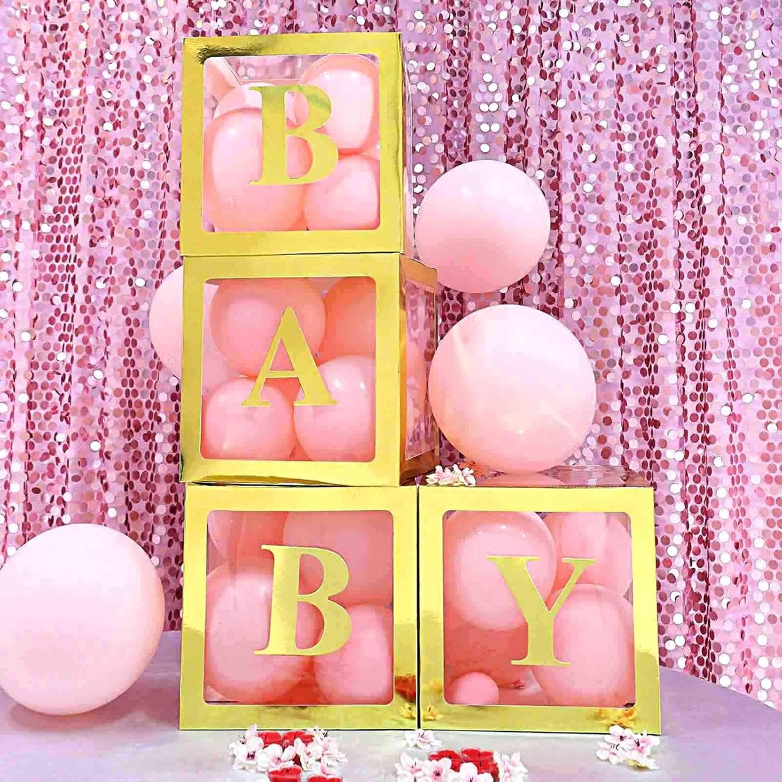 Set 4 Cutii pentru Baloane, Flippy, Model Simplu, Tematica Aniversare, Cuburi Decorative din Plastic, Accesorii pentru Petrecere, 30 x30 cm