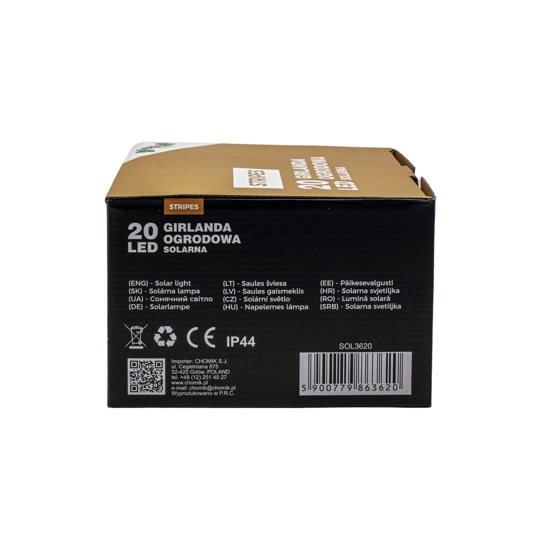 Ghirlanda luminoasa, LED, model Stripes, 20 becuri, 580cm, incarcare solara, lumina alb cald