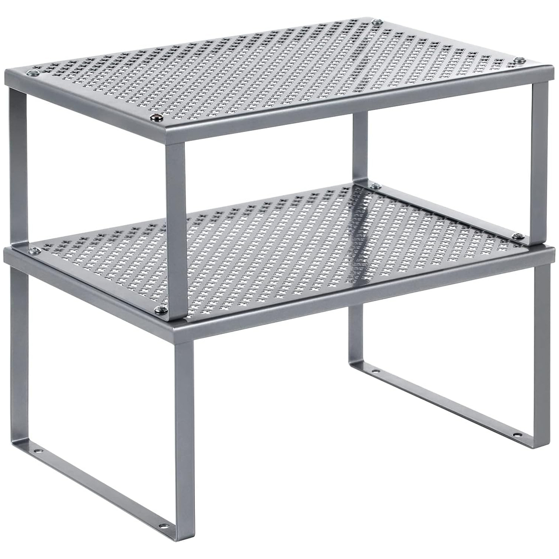 SONGMICS Set 2 rafturi de bucatarie metalice, suprapozabile, pentru ustensile sau condimente, 23x32x16cm, gri