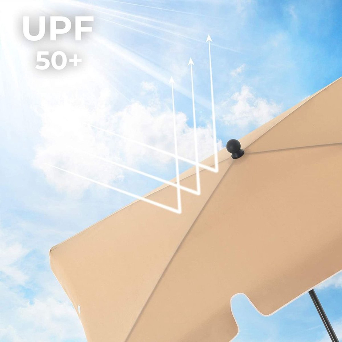 SONGMICS Umbrela terasa sau gradina reglabila, inclinare 2 directii, protectie UV UPF 50+, husa inclusa, 230x150 cm, maro taupe
