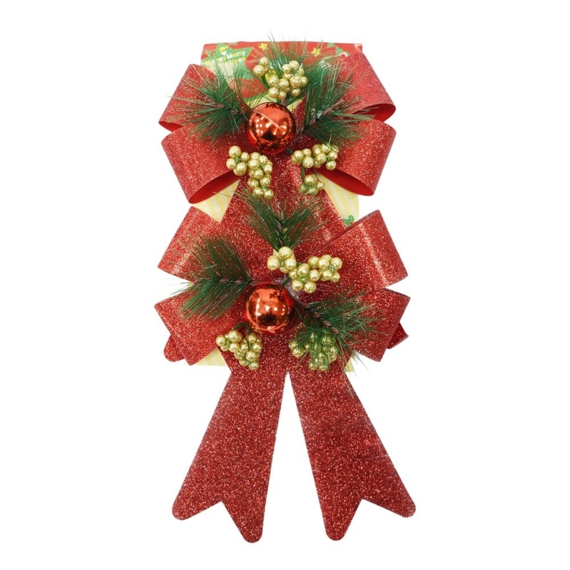 Set 2 fundite pentru brad, Rosii, decorate, cu sclipici, 14 x 19 cm, din poliester, Flippy