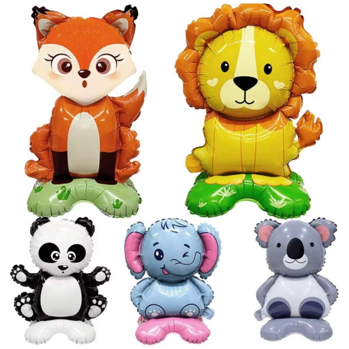 Balon din Folie Metalizata, Vafy, Mini Figurine Animalute, Model Vulpe, Tematica Aniversare, 35x61 cm, Ambalaj Individual, Pai Inclus, Umflare cu Aer sau Heliu, Multicolor