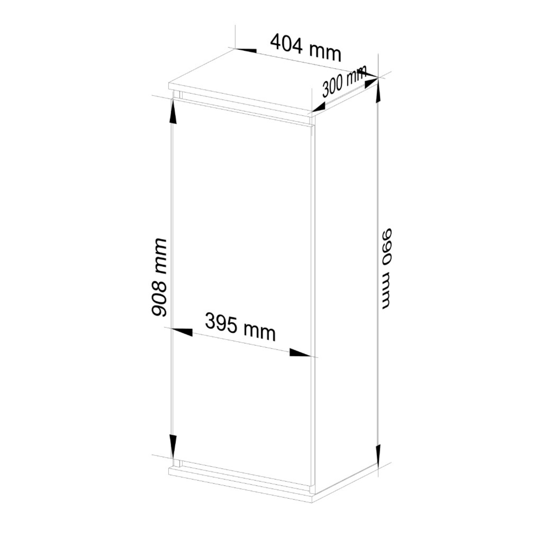 Dulap suspendat, cu usa si 3 rafturi interioare, PAL 16 mm, 40x30x99 cm, alb