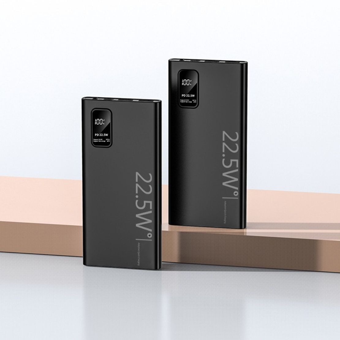 Baterie Externa Powerbank, Flippy, Ultra-Subtire cu Ecran Digital, Compatibilitate Universala, TYPE-C si USB x2, 10000 mAh, Power Delivery 22.5W, 144x66x16 mm, Negru