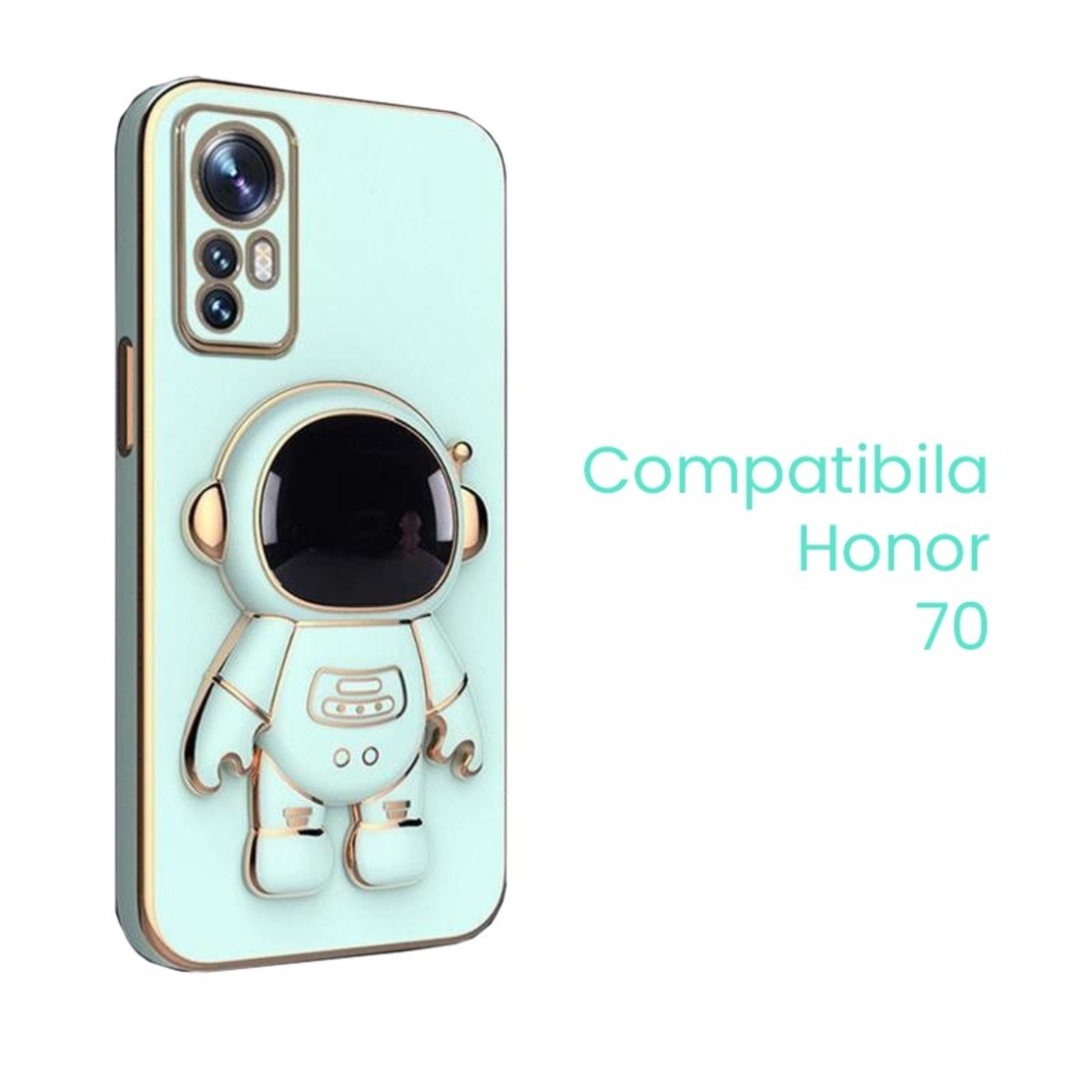 Husa de Protectie 2 in 1, Vafy, Husa de Protectie pentru Honor 70, Model Astronaut, Husa cu Suport, din TPU, Verde