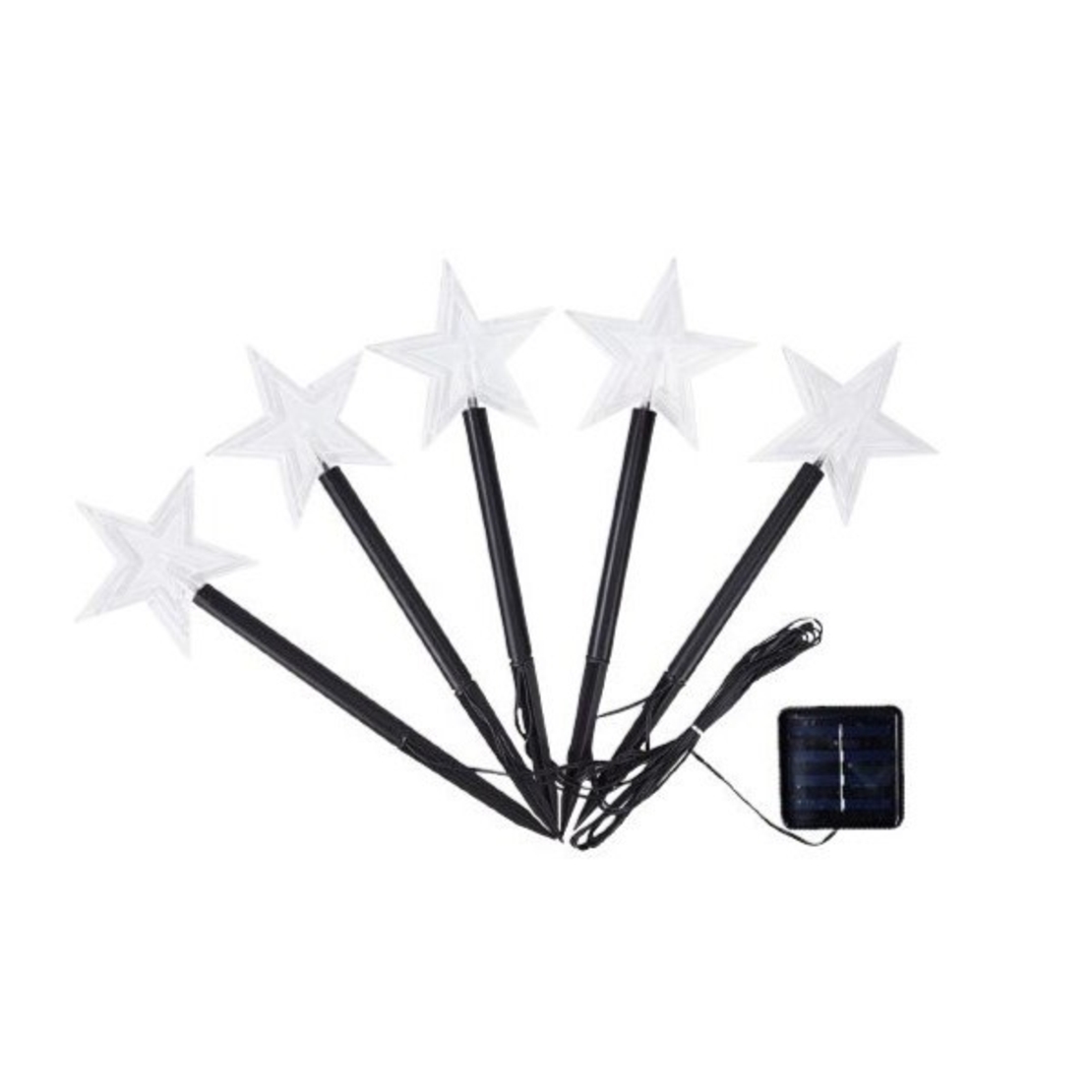 Set 5 Lampi solare LED de exterior Model Stea, pentru gradina, Vafy, 35.5 cm, Alb Cald
