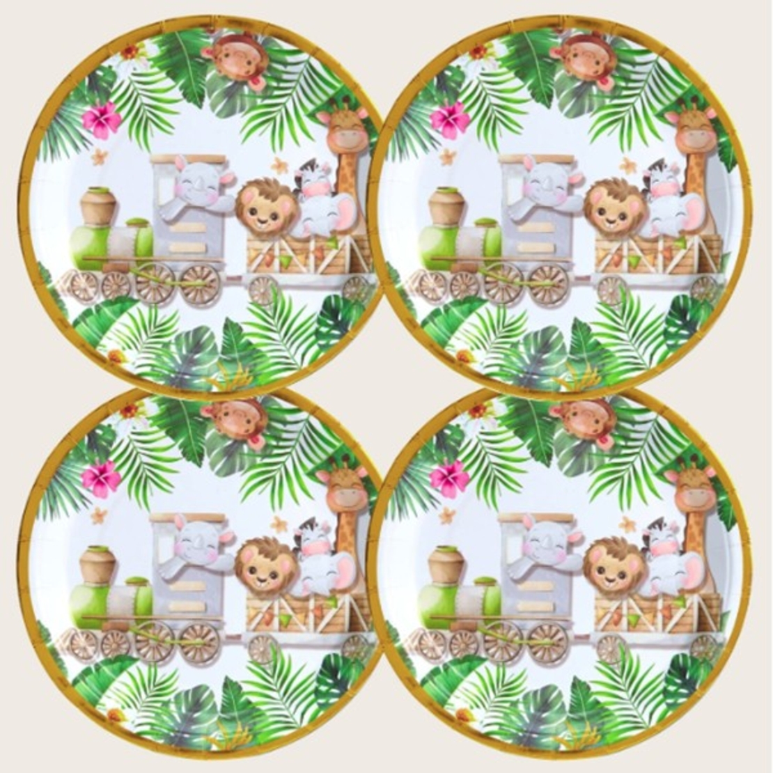 Farfurii Cartonate pentru Petreceri, Flippy, Farfurii Cartonate de unica Folosinta pentru Zile de Nastere, Model Safari cu Animale, set 10 buc, Diametru 18 cm, Multicolor