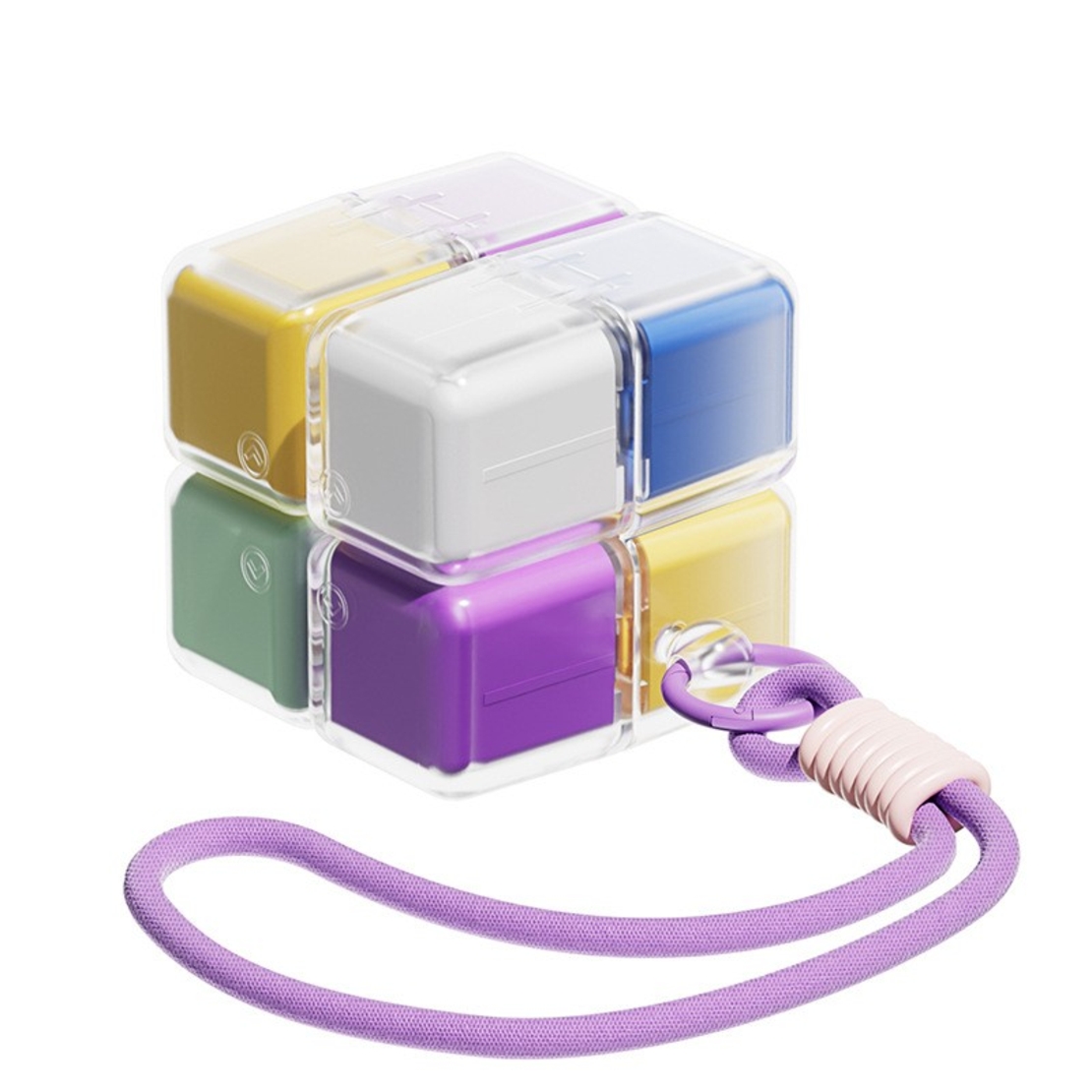 Cutie pentru Medicamente, Vafy, Model Rubik' Cube, cu Curea de Agatare, Dozator Portabil de Medicamente, Dispenser Pastile, estimat pentru 7 zile, 7.3 x 6 x 6 cm, Multicolor