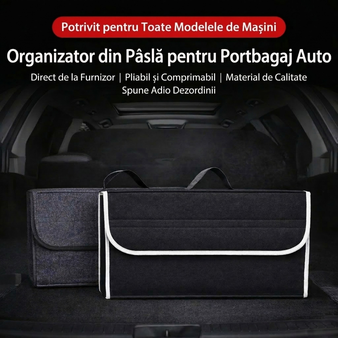 Organizator Portbagaj Auto Pliabil, Flippy, Cutie Depozitare Multifunctionala, Material Textil Non Woven, 50 x 17 x 24 cm, Gri