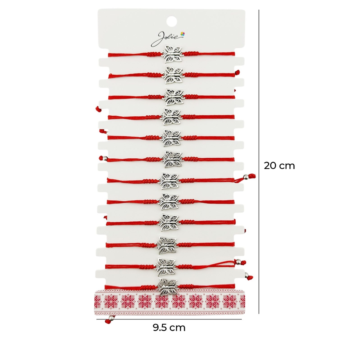 Martisor Bratara Impletita cu Pandantiv din Inox, Jolie, pentru Dama, Set 12 bucati, Snur Rosu Textil, Dimensiune Reglabila, Model Fluture