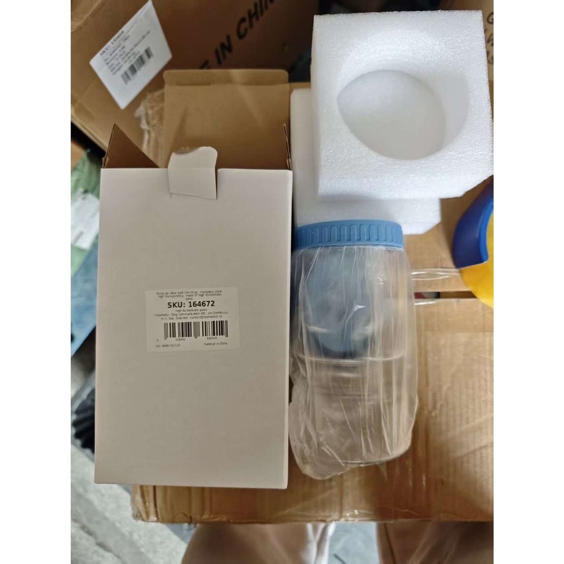 Borcan de Muraturi, Vafy, Borcan cu Separator Divizat de 34oz pentru Lichide, Ermetic, Termorezistent, Tip Clepsidra, 800 ml, 21 x 11 x 11 cm, Capac Albastru
