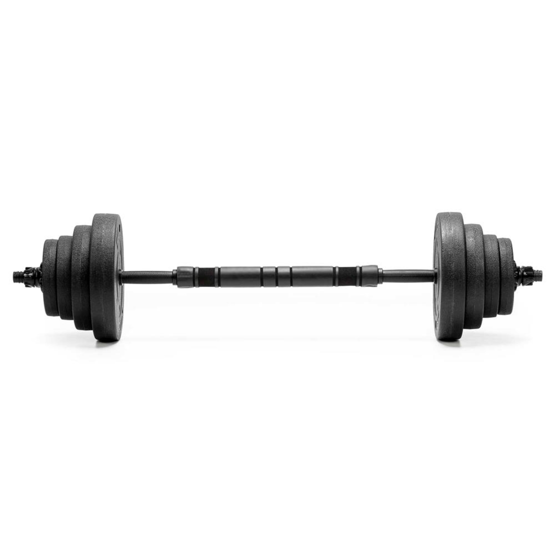 Set gantere, bara si kettlebell ajustabil 30 kg, 16 discuri, conector si suport dedicat, negru