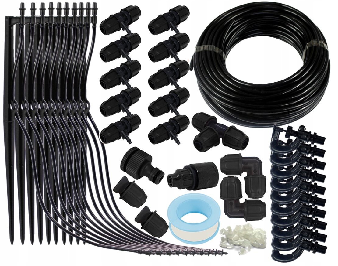 Set irigare gradina cu micro-aspersoare rotative, furtun PVC 30 metri, sistem udare plante si sere, negru