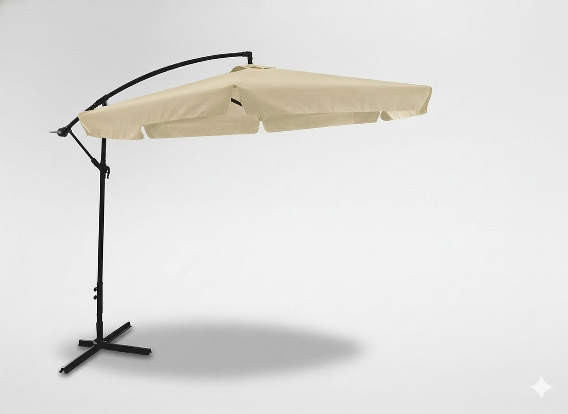 Umbrela gradina tip banana cu mecanism inclinare, impermeabila, diametru 300 cm, husa inclusa, bej