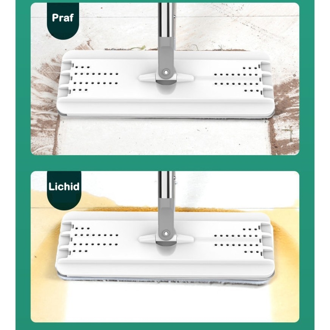Set de curatenie Flippy, mop si galeata, galeata 6 l, 2 rezerve microfibra incluse, design modern, pentru interior, material plastic, peri sintetici, plat, cu storcere, bej