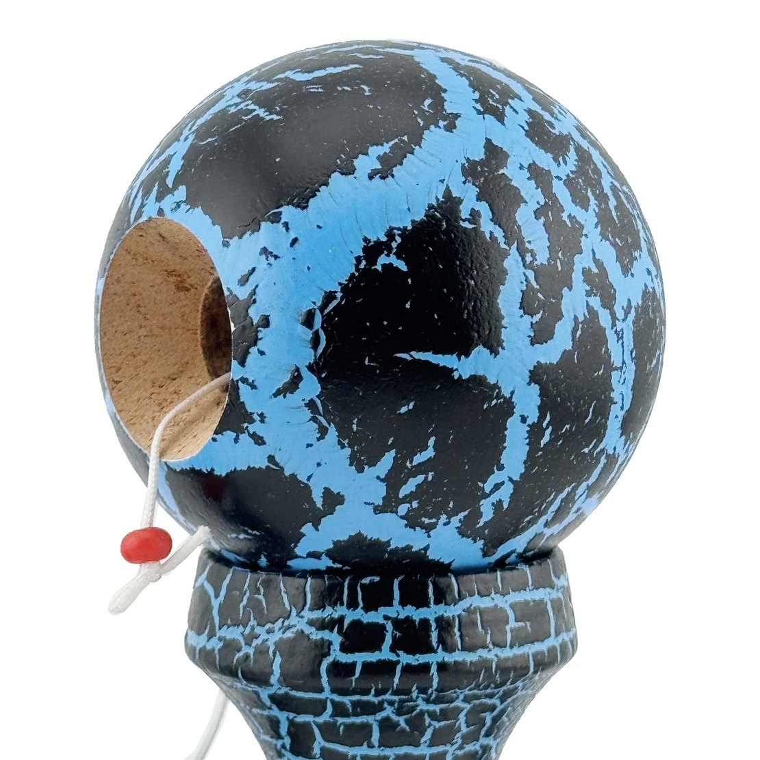 Kendama X Originala, Profesionala, Flippy, Cracked, din Lemn, 18 cm, Negru, Albastru