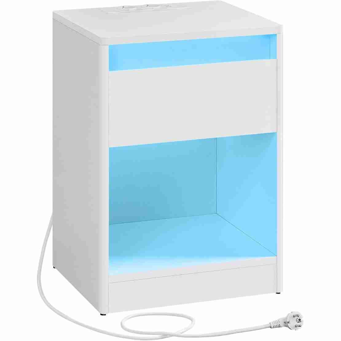 VASAGLE noptiera cu iluminare LED reglabila, 35x40x55 cm, 2 sertare, raft deschis, MDF si PAL, alb