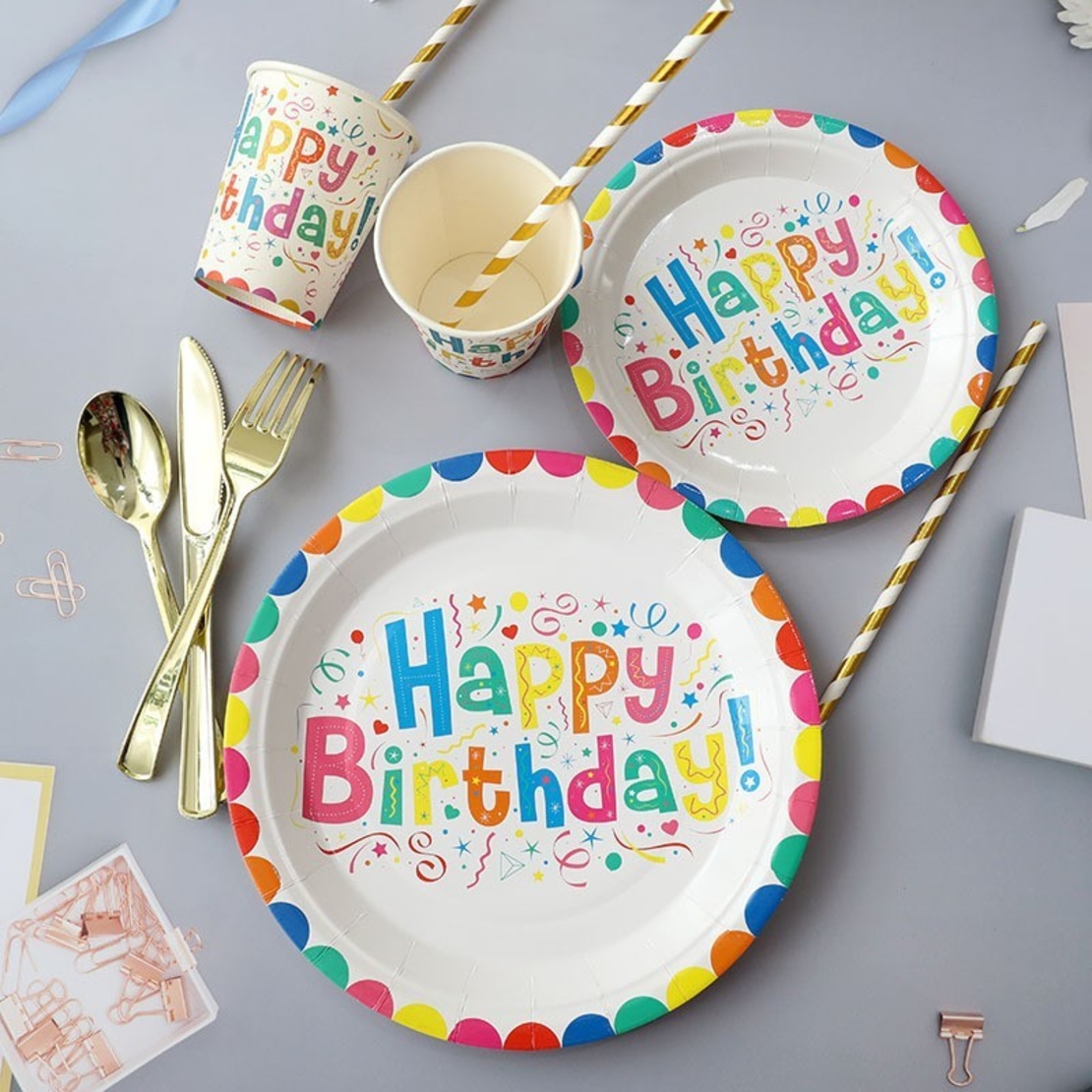 Set 9 Accesorii pentru Masa, Petrecere, Flippy, Model Happy Everyday, 78 buc, Multicolor