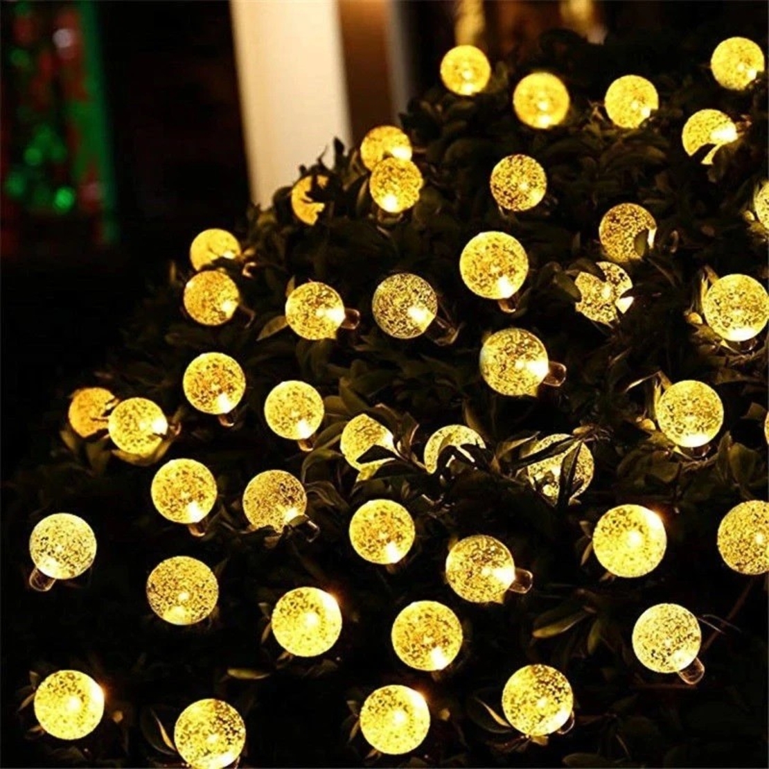 Instalatie Craciun, Tip Globuri de cristal, 20 Led-uri, 5 metri, Alb cald, Energie solara, Senzor de lumina, Vafy