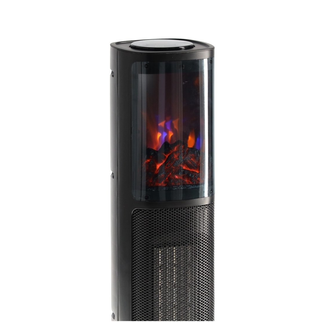 Semineu electric tip coloana cu efect de flacara, 2000W, termostat, 20x20x64 cm, negru