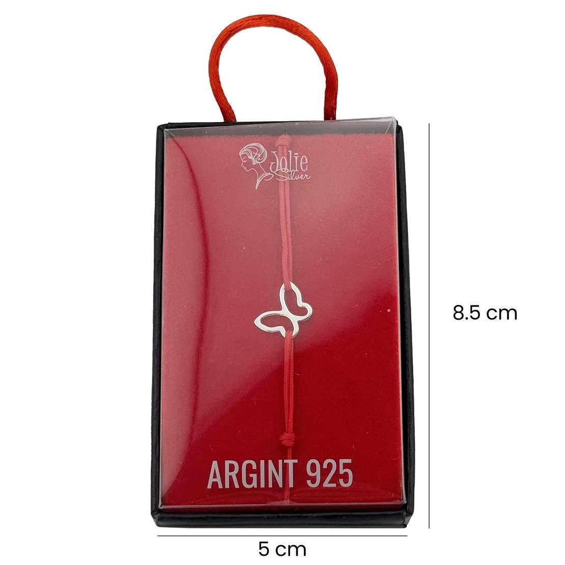 Martisor Bratara Argint 925, Jolie, Model Fluture, Martisor de 1 Martie, cu Snur Rosu, Argintiu