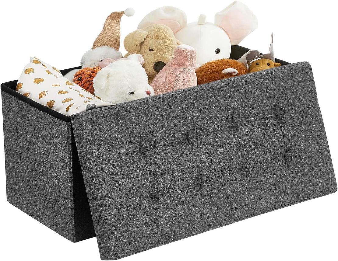 SONGMICS Taburet pliabil cu sezut moale, spatiu de depozitare 80litri, maxim 300kg, 76x38x38cm, gri