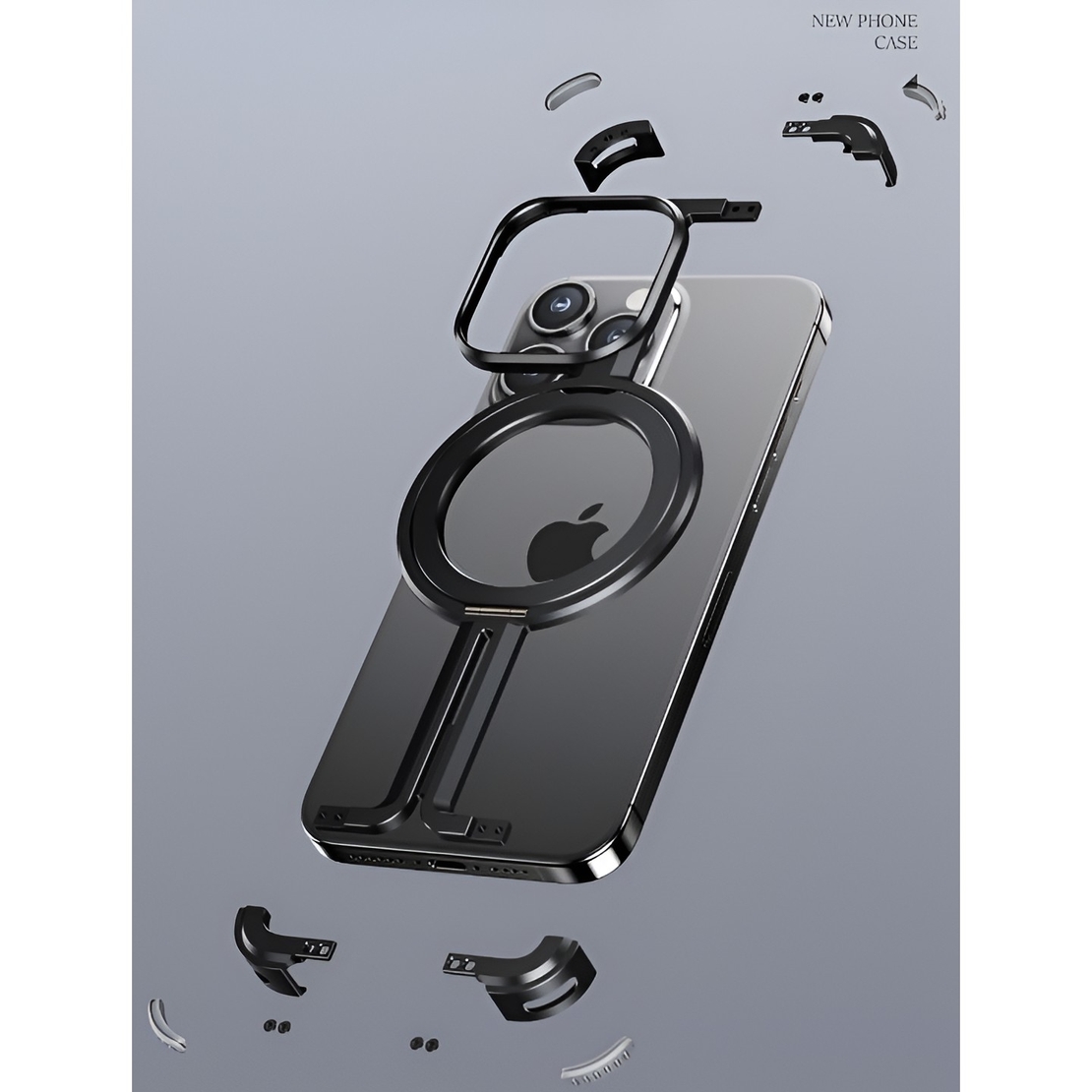 Husa MagSafe Metalica Compatibila cu iPhone 15 Pro, Vafy, Clear Case, Aliaj de Aluminiu, cu Magnet, fara Rama, Antisoc, Antizgariere, Incarcare Wireless, Negru Metalizat
