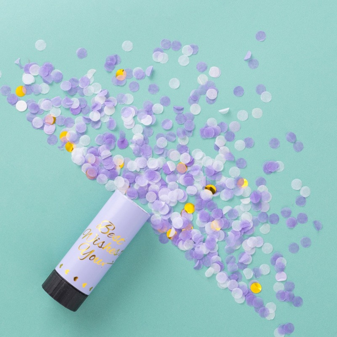 Tun de Confetti, Flippy, Best Wishes 11 x 4 cm, Model Buline din Hartie si Folie, Mov