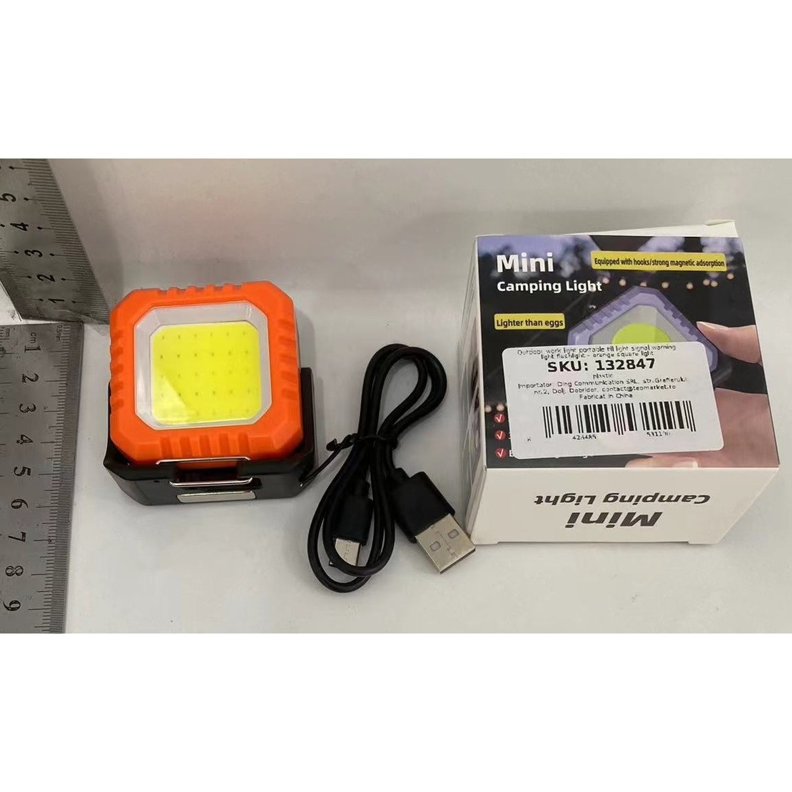 Lanterna Tip Breloc, Vafy, 5 Moduri de Luminat, Incarcare USB Tip C, 5W, Impermeabila IPX5, 500 lm, COB, Portocaliu