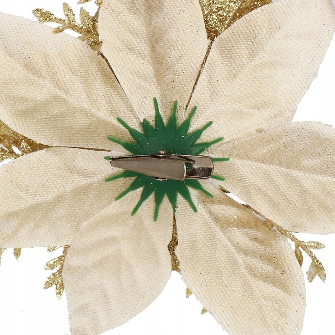 Set 10 ornamente pentru bradul de Craciun, stea Poinsettia, 13cm, auriu crem